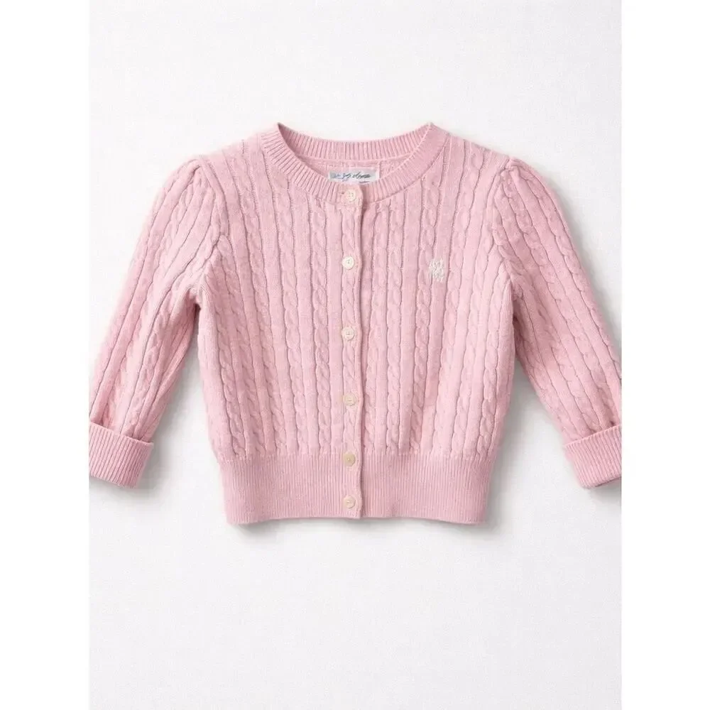 Ralph Lauren baby pink cotton cable cardigan sweater size 9 months